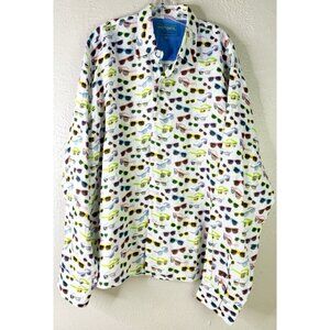 Michael's Men XXL 100% Linen Sunglasses Print Long Sleeve Shirt RV $165 EUC